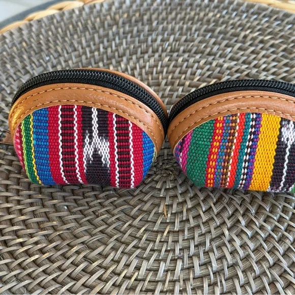 2 Handcrafted Woven Leather Guatemalan Coin Purse - small - Picture 2 of 3